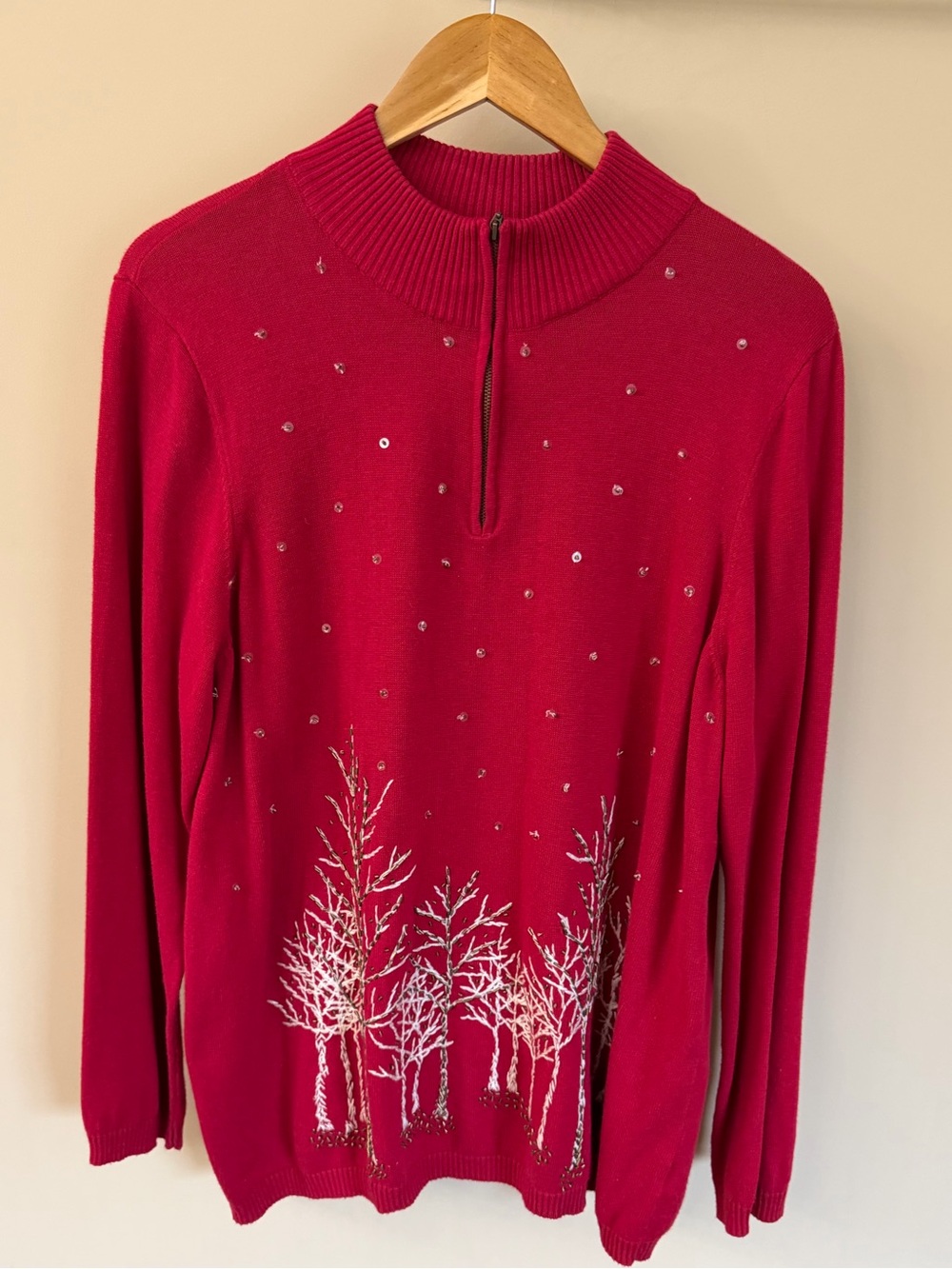 Christmas Sweater w/ Trees & Sequins, Size XL